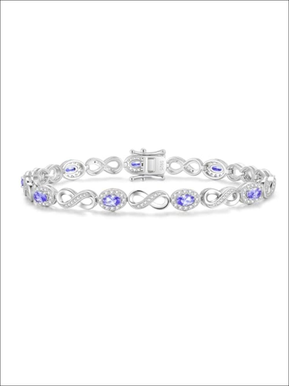 Infinity Birthstone Tennis Bracelet White Gold Plated Sterling Silver Oval